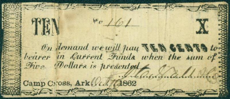 Scrip, Arkansas Confederate  - Civil War Sutler Money 