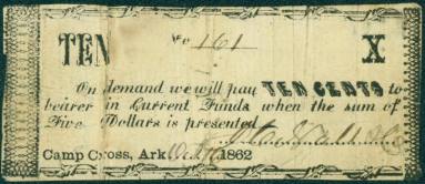 Scrip, Arkansas Confederate  - Civil War Sutler Money 
