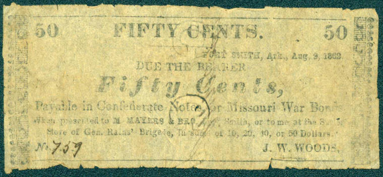 Scrip, Arkansas Confederate  - 50 Cent Note