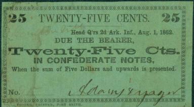 Scrip, Arkansas Confederate - 25 Cent