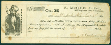 Scrip, Civil War Sutler Money- Two Dollar