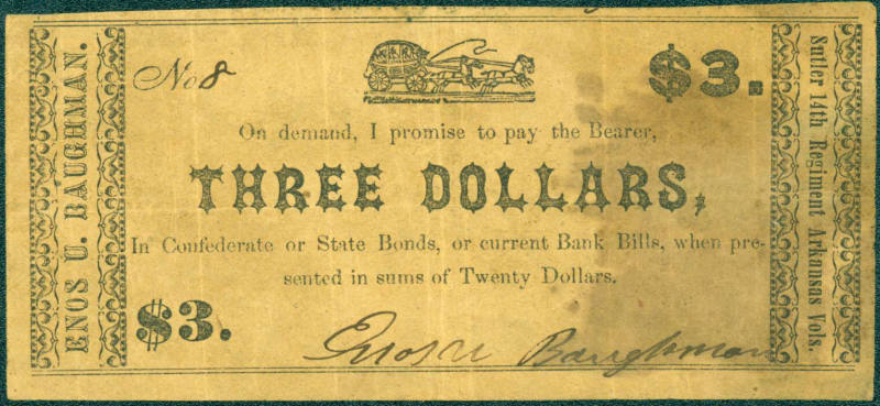 Scrip, Arkansas Confederate - Three Dollar