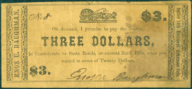 Scrip, Arkansas Confederate - Three Dollar