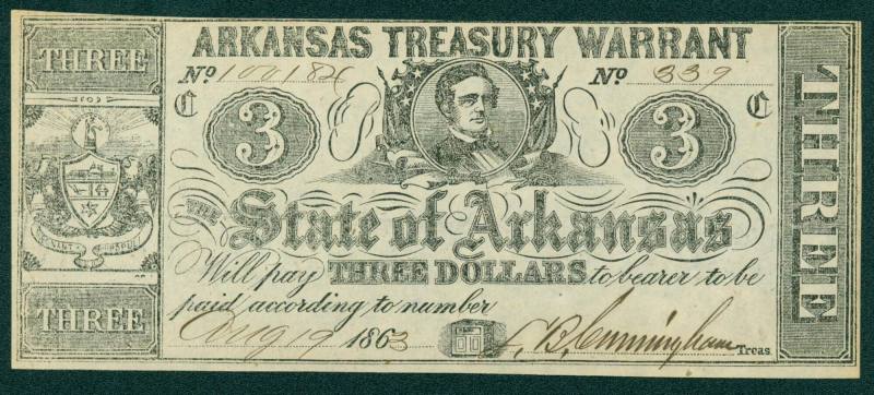 CONFEDERATE TREASURY WARRANT IN THE AMOUNT OF FIVE DOLLARS