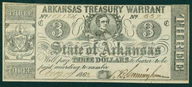 Scrip, Arkansas Confederate - Three Dollars