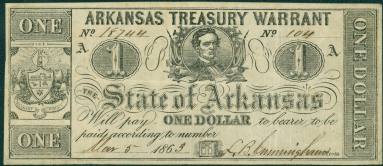 Confederate Arkansas Treasury Bond for one dollar