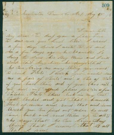 Letter from AH Reyonalds dated 8-28-1864 to his sister Kate.