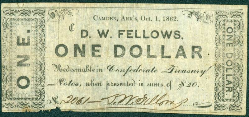 Scrip, Arkansas Confederate - One Dollar