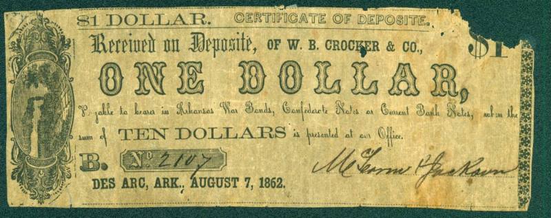 Scrip, Arkansas Confederate - One Dollar