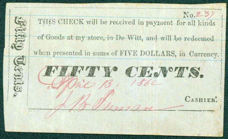 Scrip, Arkansas Confederate - 50 Cent