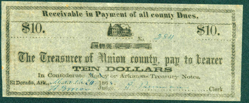 Scrip, Arkansas Confederate - Ten Dollar