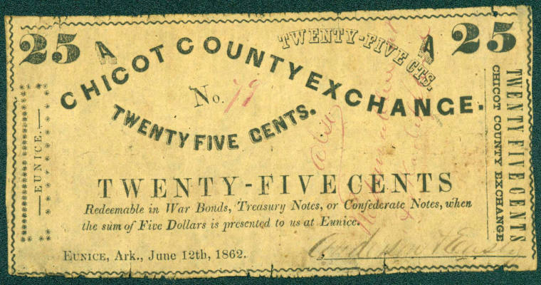 Scrip, Arkansas Confederate - 25 Cent