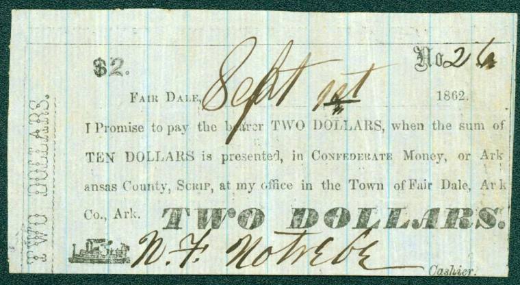 Scrip, Arkansas Confederate - Two Dollar