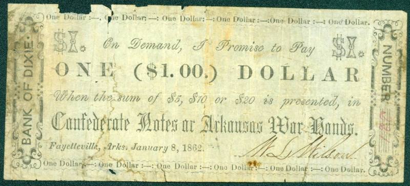 Scrip, Arkansas Confederate - One Dollar