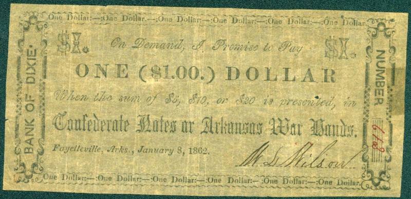 Scrip, Arkansas Confederate - One Dollar