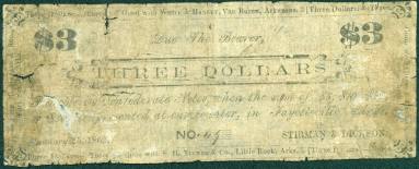 Scrip, Arkansas Confederate - Three Dollar