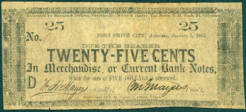 Scrip, Arkansas Confederate - 25 Cent