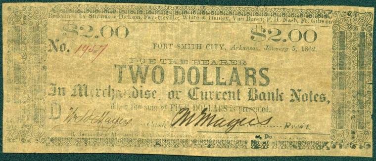 Scrip, Arkansas Confederate - Two Dollar