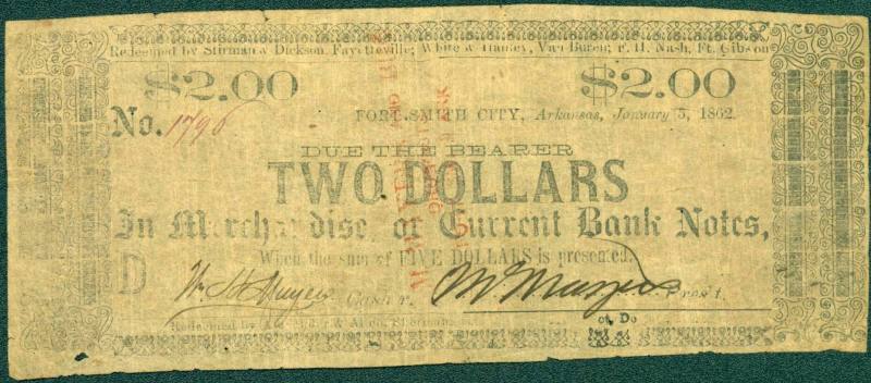 Scrip, Arkansas Confederate - Two Dollar