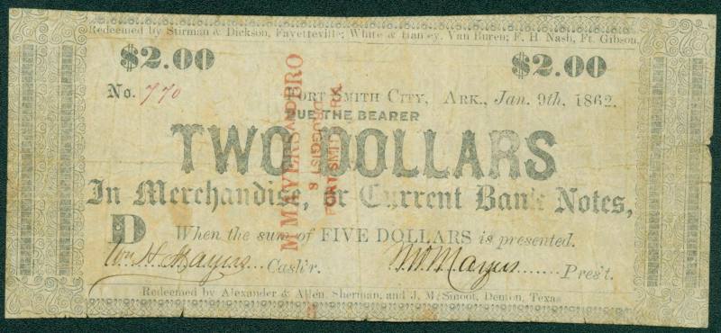 Scrip, Arkansas Confederate - Two Dollar