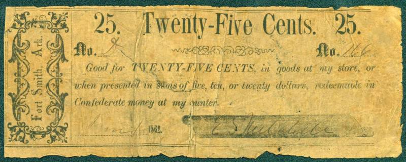 Scrip, Arkansas Confederate - 25 Cent