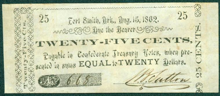 Scrip, Arkansas Confederate - 25 Cent