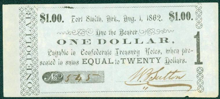 Scrip, Arkansas Confederate - One Dollar