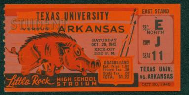 1945 University of Arkansas Student Football Ticket