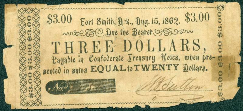 Scrip, Arkansas Confederate - Three Dollar