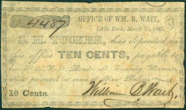 Scrip, Arkansas Confederate - Ten Cent