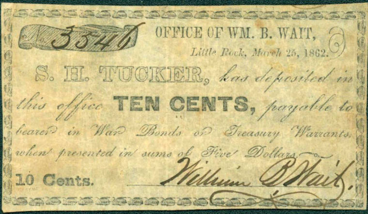 Scrip, Arkansas Confederate - Ten Cent