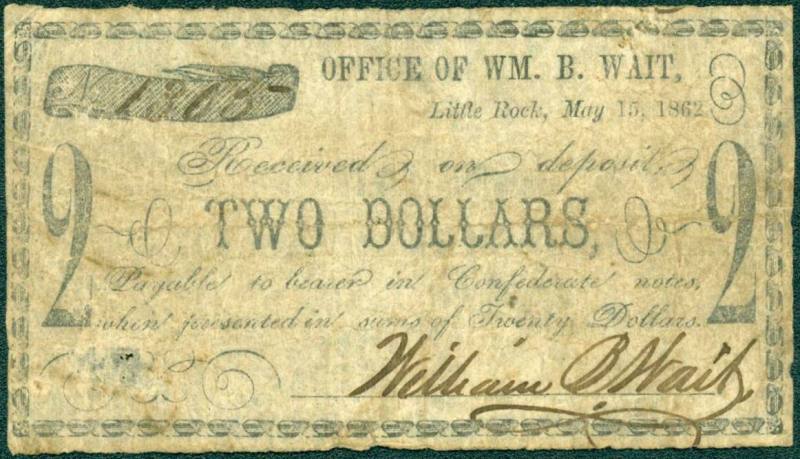 Scrip, Arkansas Confederate - Two Dollar