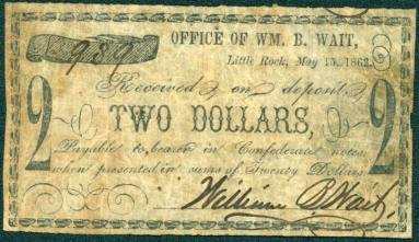 Scrip, Arkansas Confederate - Two Dollar