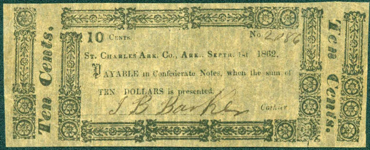Scrip, Arkansas Confederate - 10 Cent