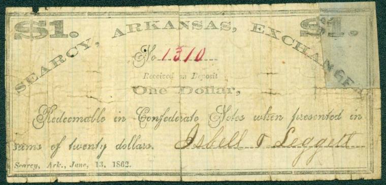 Scrip, Arkansas Confederate - one dollar note