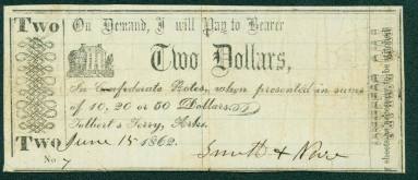 Scrip, Arkansas Confederate - two dollar note