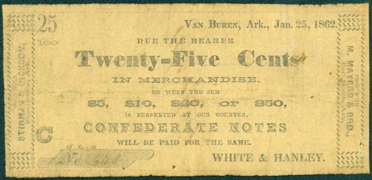 Scrip, Arkansas Confederate - 25 cent note