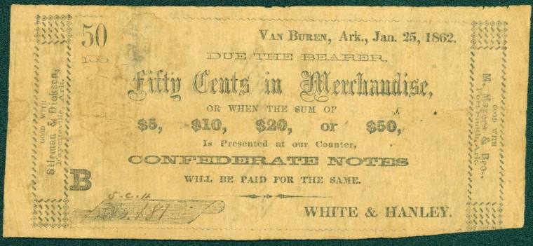 Scrip, Arkansas Confederate - fifty cent note