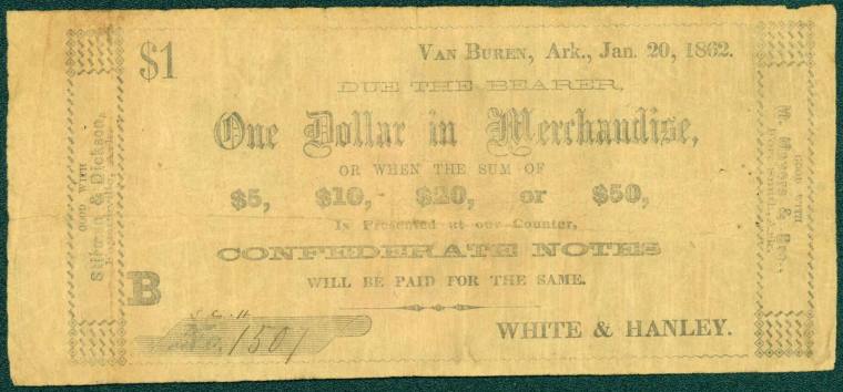 Scrip, Arkansas Confederate - one dollar note