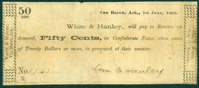 Scrip, Arkansas Confederate - fifty cent note