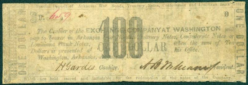 Scrip, Arkansas Confederate - $100 note