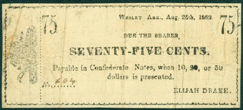 Scrip, Arkansas Confederate - 75 cent note