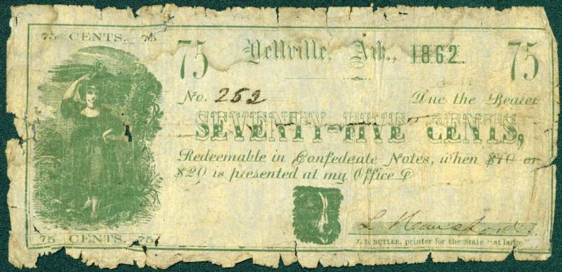 Scrip, Arkansas Confederate - 75 cent note