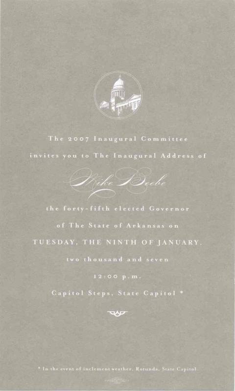 AR Politics - 2007 Mike Beebe Inaugural Ball Invitation