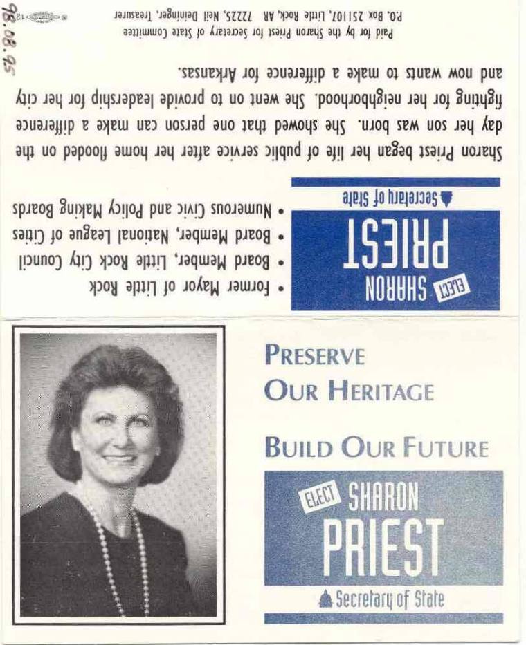 AR Politics - Sharon Priest campaign card