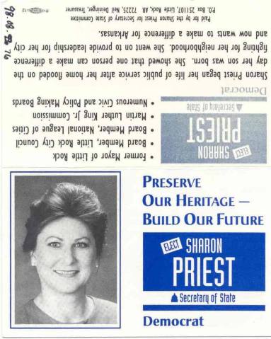 AR Politics - Sharon Priest campaign card