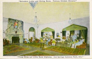 AR Eateries - Postcard of Belvedere Club Lobby & Dining room