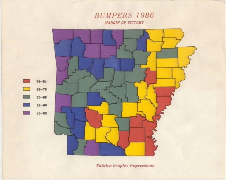 AR Politics - map showing Bumpers margin of victory