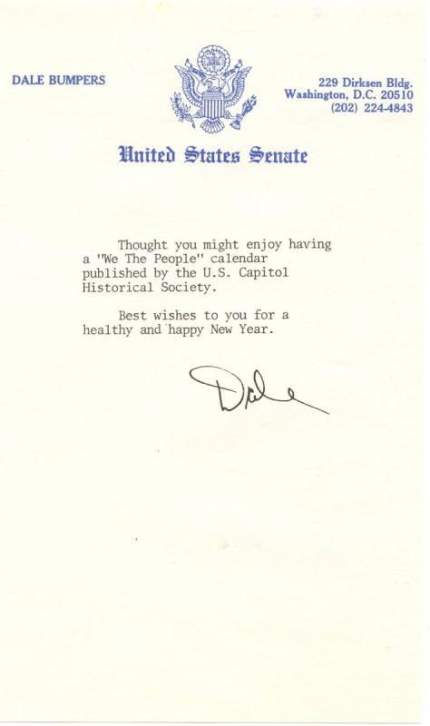 Letter, Senator Dale Bumpers