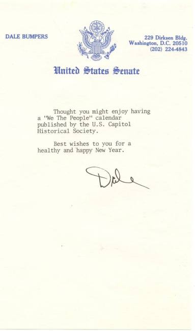 Letter, Senator Dale Bumpers